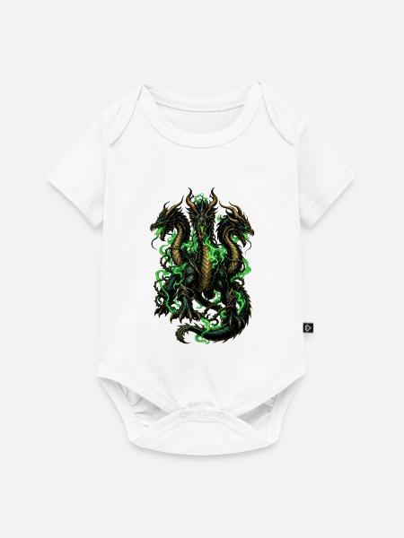 Dreiköpfiger Grünflammen-Drachen - Baby Premium Kurzarmbody - Weiß