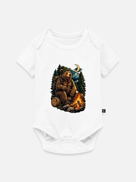 Bär am Lagerfeuer Waldnacht - Baby Premium Kurzarmbody - Weiß