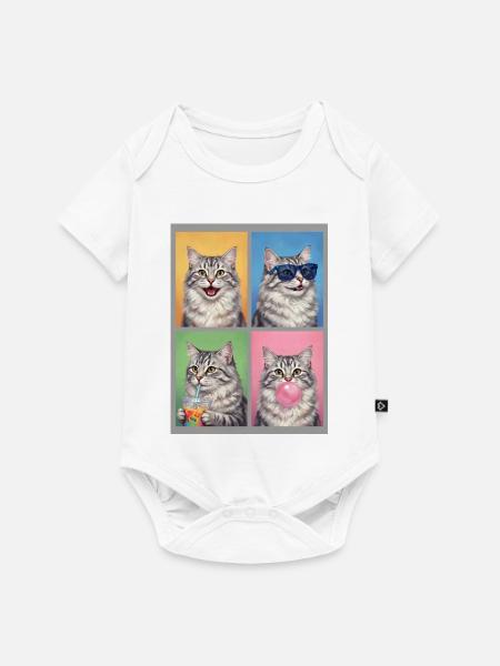 Katzen Sibirische Katze - Baby Premium Kurzarmbody - Weiß