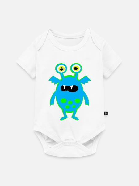 Neonblauer Monster mit großen Augen - Baby Premium Kurzarmbody - Weiß