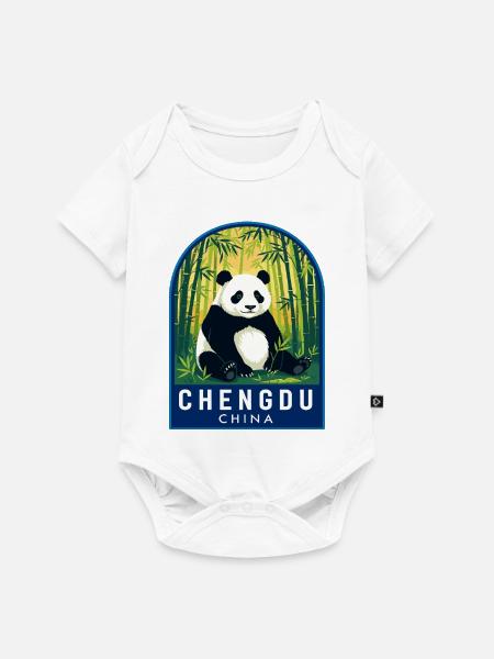 Chengdu China-Riesenpanda-Bambuswaldabzeichen - Baby Premium Kurzarmbody - Weiß