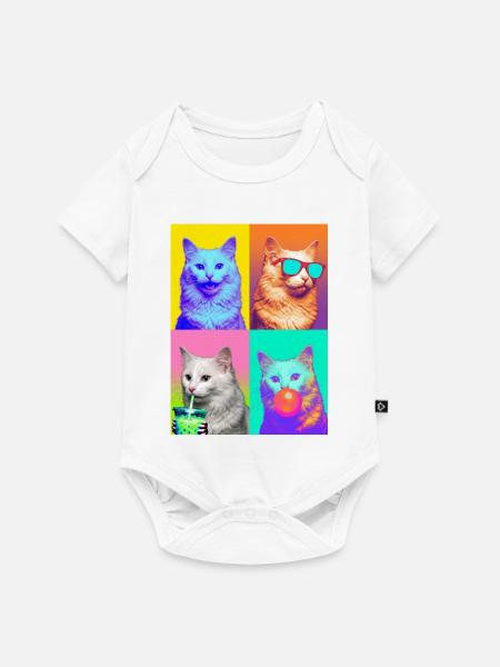Katzen Türkisch Angora Katze - Baby Premium Kurzarmbody - Weiß