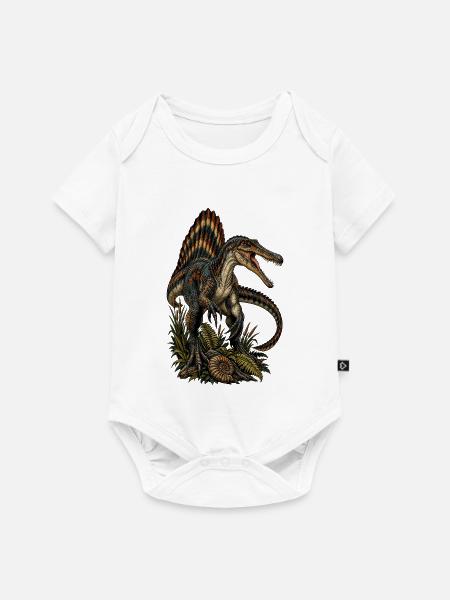 Bunter Segel Dino im Dschungel - Baby Premium Kurzarmbody - Weiß