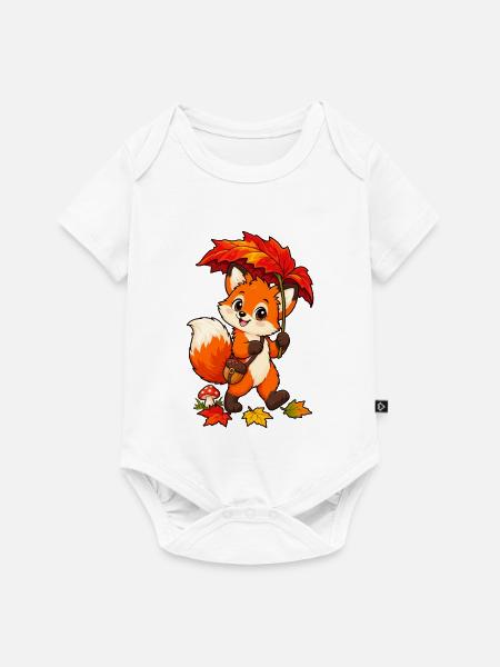 Fuchs im Herbst mit Blattschirm - Baby Premium Kurzarmbody - Weiß