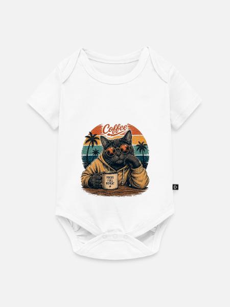 Retro Kaffeekatzenpalmen - Baby Premium Kurzarmbody - Weiß
