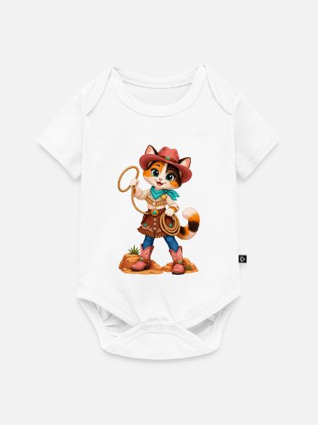 Katzen-Cowboy im Western-Look - Baby Premium Kurzarmbody - Weiß