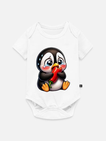 Pinguin Chili Scharf Lustiger Cartoon - Baby Premium Kurzarmbody - Weiß