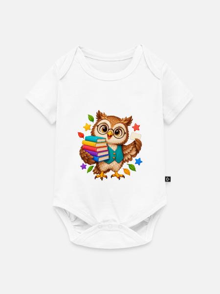 Lernende Eule mit Büchern - Baby Premium Kurzarmbody - Weiß