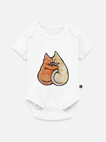 Umarmendes Katzen-Aquarell-Duo - Baby Premium Kurzarmbody - Weiß