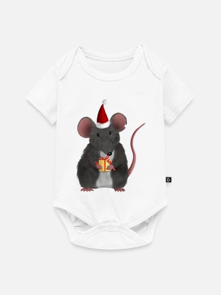 Weihnachtsratte mit Geschenk - Ohne Text - Baby Premium Kurzarmbody - Weiß