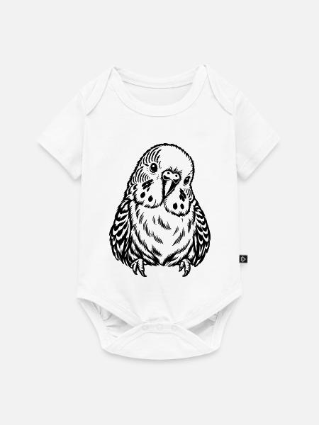 Wellensittich – Schwarz Weiß Vogelporträt - Baby Premium Kurzarmbody - Weiß