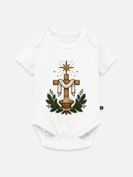 Kreuzstern Krippe Weihnacht - Baby Premium Kurzarmbody - Weiß