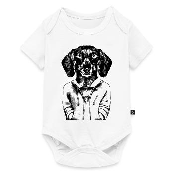 Comic Dackel Welpe im Hoodie, mit treuem Blick. - Baby Premium Kurzarmbody - Weiß - Vorne