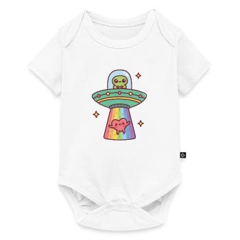 Funny Alien UFO Abducting Cute Heart - Baby Premium short-sleeve bodysuit - white - Front