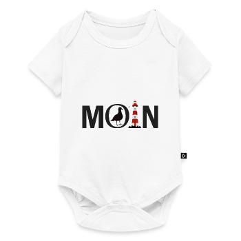 Ostsee Nordsee Spruch Moin mit Möwe und Leuchtturm - Baby Premium Kurzarmbody - Weiß - Vorne
