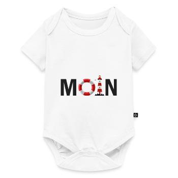 Moin mit dem Rettungsring und dem Leuchtturm Moin - Baby Premium Kurzarmbody - Weiß - Vorne