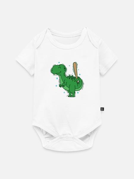 Dino beim Baseball Dinosaurier Reptil - Baby Premium Kurzarmbody - Weiß