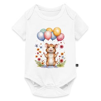 Souris mignonne avec des ballons d’anniversaire - Body à manches courtes Premium Bébé - blanc - Devant