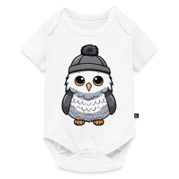 hibou Bande dessinée d’hiver mignon - Body à manches courtes Premium Bébé - blanc - Devant