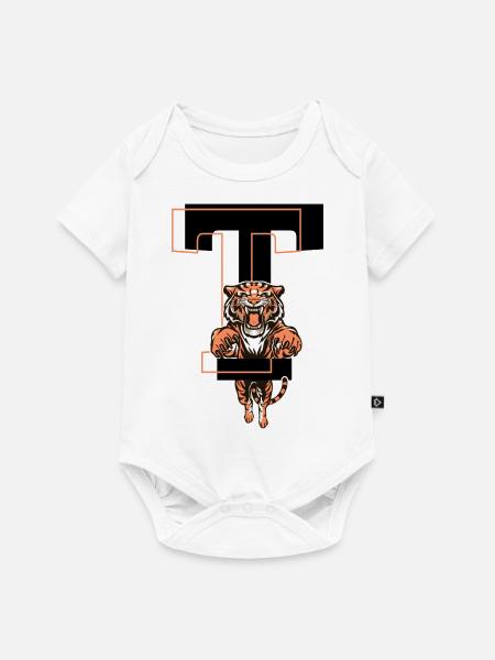 Tiger Buchstabe T - Geschenkidee - Baby Premium Kurzarmbody - Weiß