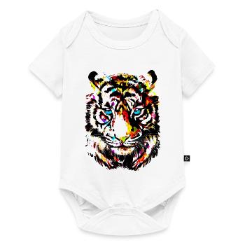 Tigre coloré - Tête de tigre jaune - Dessin de tigre - Body à manches courtes Premium Bébé - blanc - Devant
