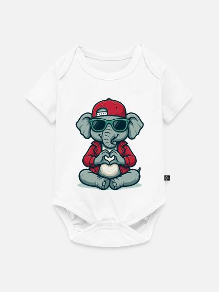 Herz-Elefant mit Style - Baby Premium Kurzarmbody - Weiß