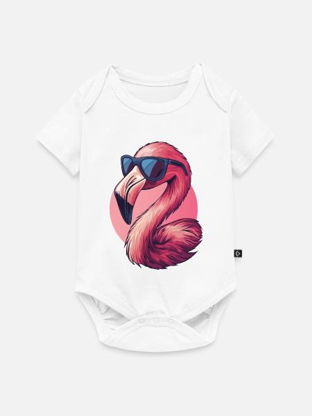 Flamingo Vogel mit Sonnenbrille :) - Baby Premium Kurzarmbody - Weiß