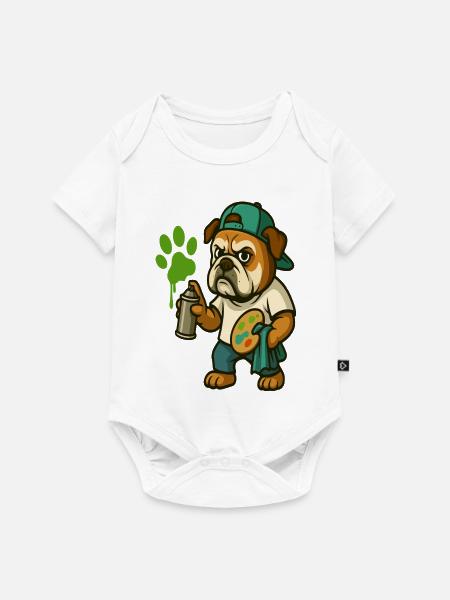 Graffiti-Bulldoggen-Maskottchen mit Sprühfarbe - Baby Premium Kurzarmbody - Weiß