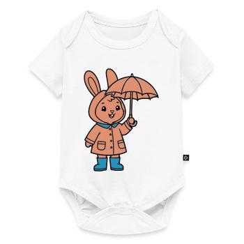 Niedlicher Hase Regenmantel Schirm - Baby Premium Kurzarmbody - Weiß - Vorne