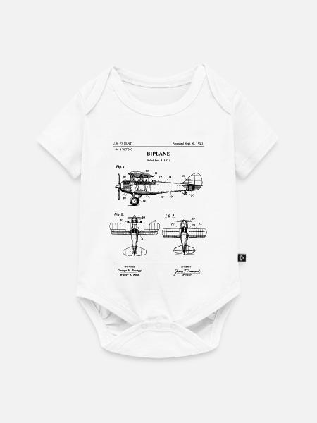 Antikes Doppeldeckerpatent von 1921 - Baby Premium Kurzarmbody - Weiß