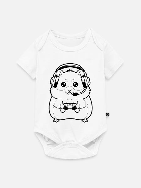 Hamster Gamer Headset Outline - Baby Premium Kurzarmbody - Weiß