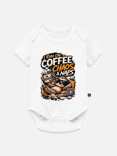 Kaffee-Chaos & Nickerchen Faultier-T-Tee - Baby Premium Kurzarmbody - Weiß