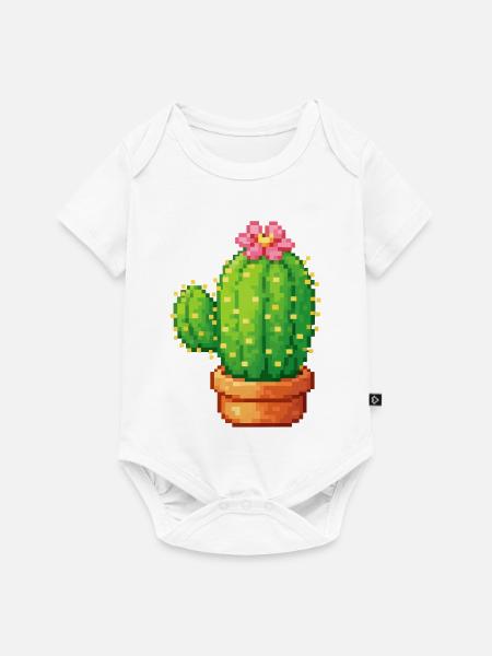 Pixelkaktus mit Blüte - Baby Premium Kurzarmbody - Weiß