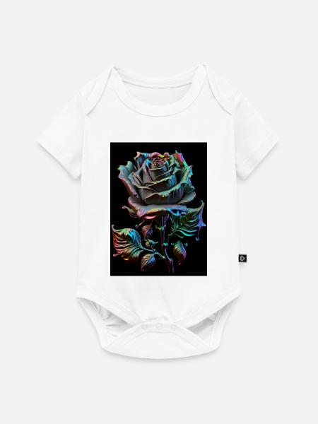 Regenbogenrose Metallisch - Baby Premium Kurzarmbody - Weiß