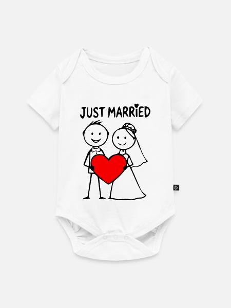 Hochzeitspaar Cartoon Herz just married - Baby Premium Kurzarmbody - Weiß