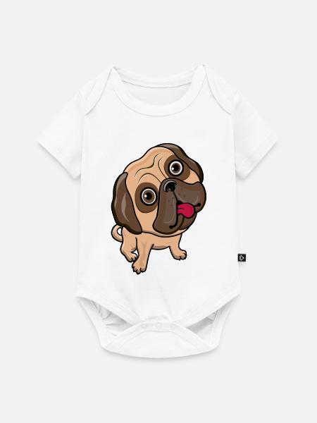 Mops, verspieltes Cartoon-Gesicht - Baby Premium Kurzarmbody - Weiß