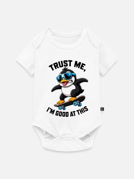 Cooler Pinguin Skateboarder Comic Spruch - Baby Premium Kurzarmbody - Weiß