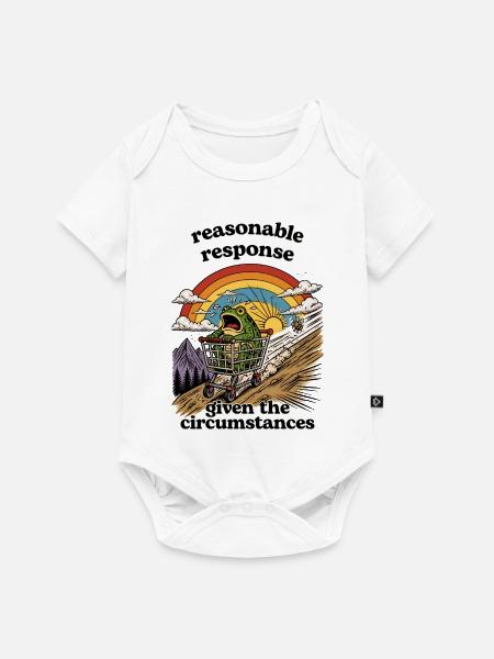 Frosch im Einkaufswagen unter Regenbogen - Baby Premium Kurzarmbody - Weiß
