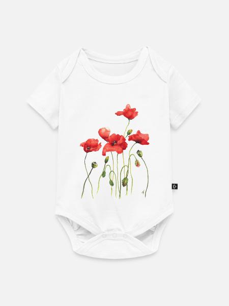 Rote Mohnblumen - Baby Premium Kurzarmbody - Weiß