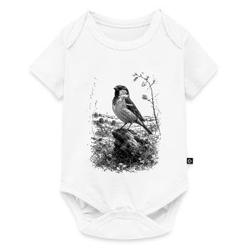 Cute sparrow artfully drawn on tree trunk - Baby Premium short-sleeve bodysuit - white - Front