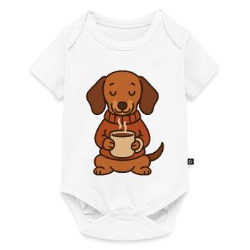 Cute Dachshund with Coffee – Coffee Lover - Baby Premium short-sleeve bodysuit - white - Front