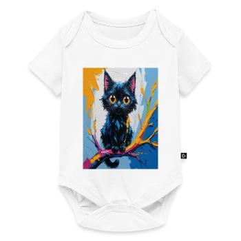 Bunte, abstrakte schwarze Katze - Baby Premium Kurzarmbody - Weiß - Vorne