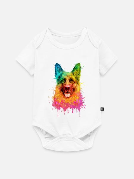 German Shepherd Aquarell Illustration - Baby Premium Kurzarmbody - Weiß