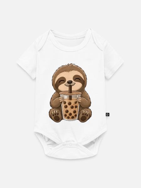 Faultier mit Bubble Tea - Baby Premium Kurzarmbody - Weiß