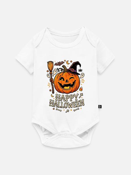 Happy Halloween lachender Kürbis - Baby Premium Kurzarmbody - Weiß