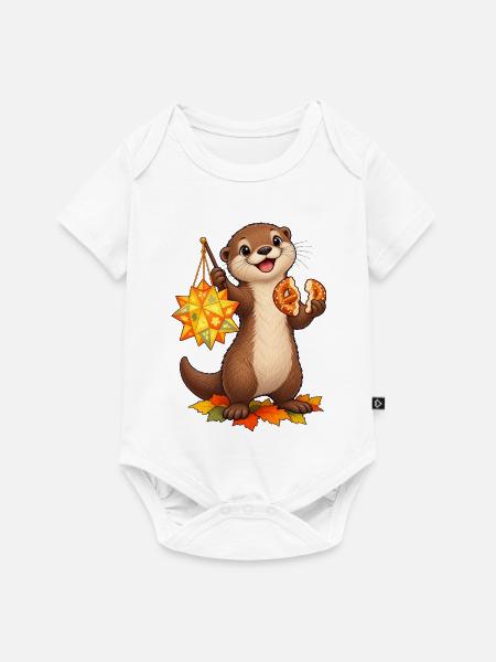 Zwergotter mit Sternlaterne und Brezelhälften - Baby Premium Kurzarmbody - Weiß