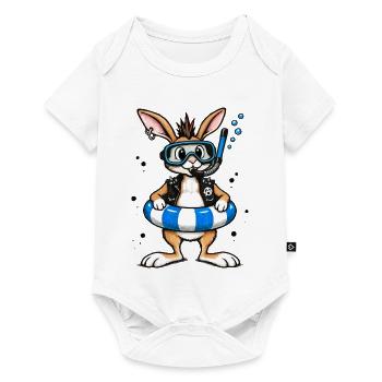 Bunter Punk Hase Taucher mit Rettungsring - Baby Premium Kurzarmbody - Weiß - Vorne