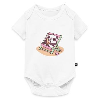 Süßer Panda Chilling On Beach Chair - Baby Premium Kurzarmbody - Weiß - Vorne