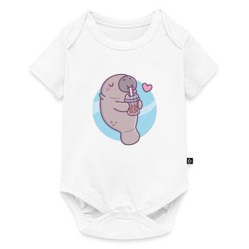 Le lamantin mignon aime boire du thé à bulles - Body à manches courtes Premium Bébé - blanc - Devant