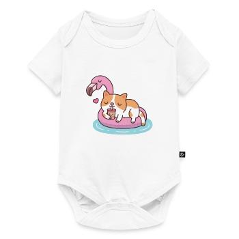 Cute Cat With Boba Tea Chilling On Flamingo Float - Baby Premium short-sleeve bodysuit - white - Front